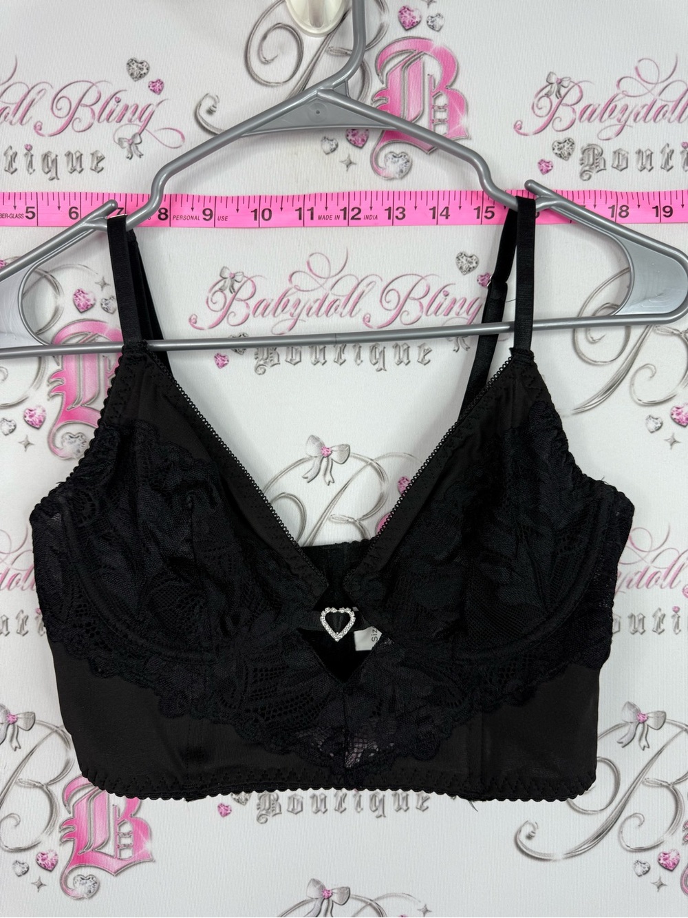 Black Lace Bralette with Heart Charm